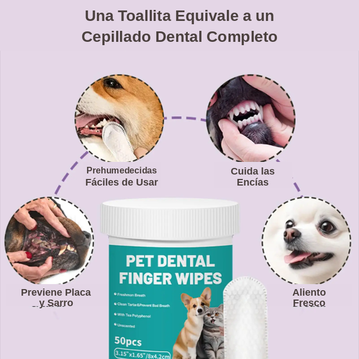 Toallitas Dentales Desechables para Perros y Gatos (50 uds)